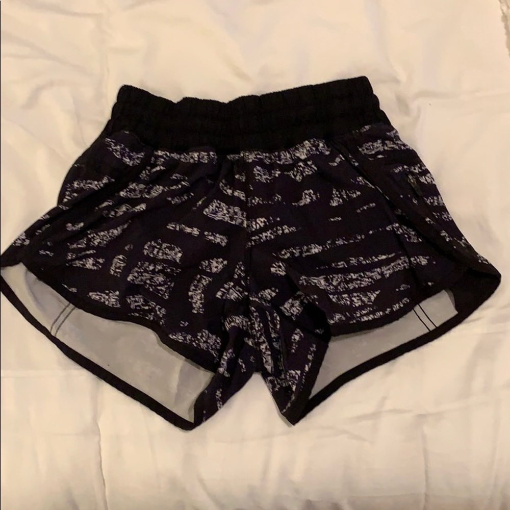 Black and white Lululemon Tracker shorts